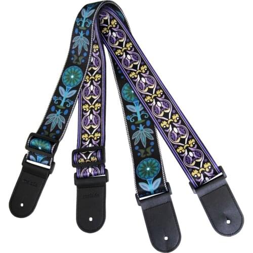 Guitar Strap Jacquard Weave Hootenanny Style & Genuine Leather Ends- Woven Braided Adjustab For Bass, Electric & Acoustic Guitar
