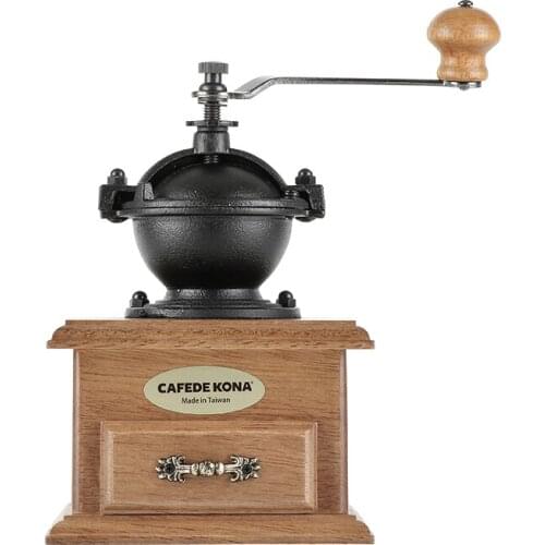 Hand-cranked household coffee powder grinding manual retro adjustable thickness Cast Iron coffee mill with wooden body