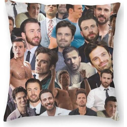 Sebastian Stan And Chris Evans Photo Collage Square Throw Pillow Cover Home Decor 3D Double Side Printed Cushion Cover for Sofa