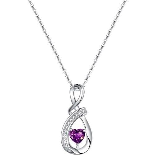 Enes Store Amethyst Cubic Zirconia Tiny Heart Silver Necklace