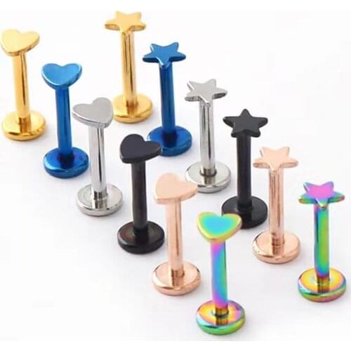 2 Pcs/lot 16G Star Helix Cartilage Earrings Stud Ear Labret Lip Piercing Star Moon Heart Tragus Earring Pircing Jewelry