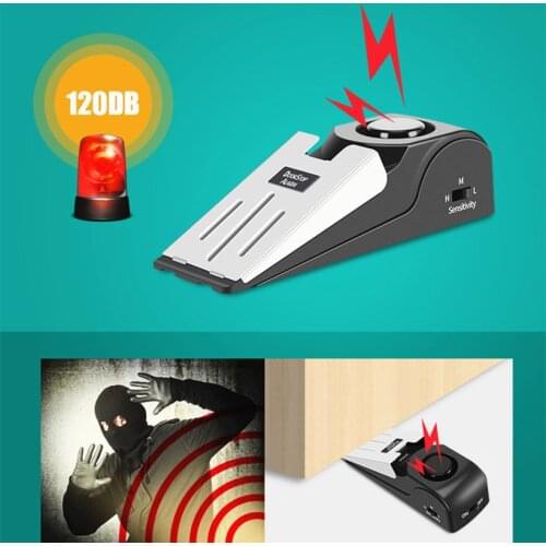 125DB Wireless Door Stop Alarm Stainless Steel 3 Sensitivity Level Sensor Wedge-shaped Portable Home Travel Security
