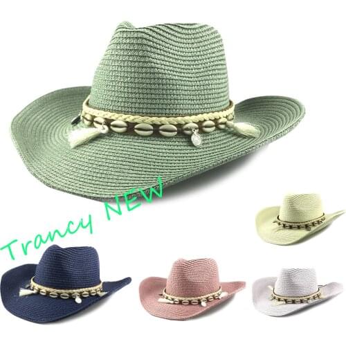Straw fedoras cowboy hats for women and men beach hat summer outdoor cap cowboy cap sertissage shell hats Crimping hat