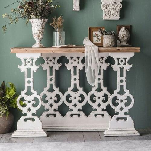 Retro Distressed Carved Porch Table French Carved White Disassembly Solid Wood Porch Table Living Room Decoration Furniture