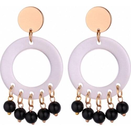 TONGKWOK Bohemia Exaggeration Dangle Earrings For Women Silk Thread Tassel Pearl Long Chandelier Earrings #131257