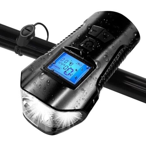 USB Rechargeable Bicycle Light Waterproof Bike Front Light With Bicycle Speedometer Bell Road Bike LED Flashlight MTB Head Lamp