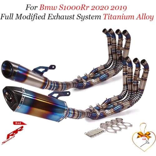 Motorcycle exhaust complete titanium alloy exhaust system for bmw s1000rr 2020 2019 carbon fiber front and middle muffler muffle