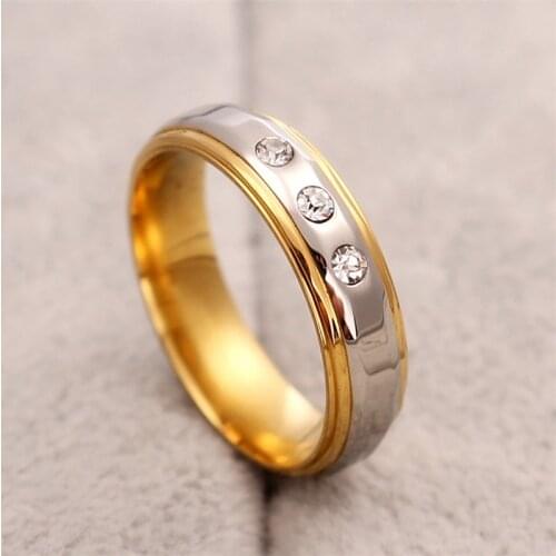 MANGOSKY 316L Stainless Steel 14KGP Rings for Women Three CZ With Petal Fashion Jewelry 6mm