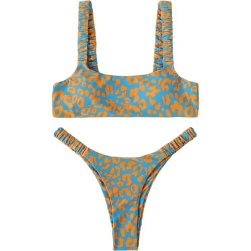 Women Two-piece Swimming Clothes Sets Leopard Printed Pattern Bikini Tops and Panties Swimsuits for Summer