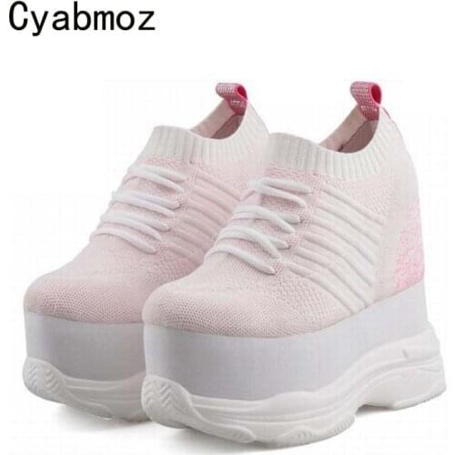 Cyabmoz Women High heels Sneakers Height increasing Hollow Breathable Platform Shoes Woman Casual Ladies Shoes Tenis feminino