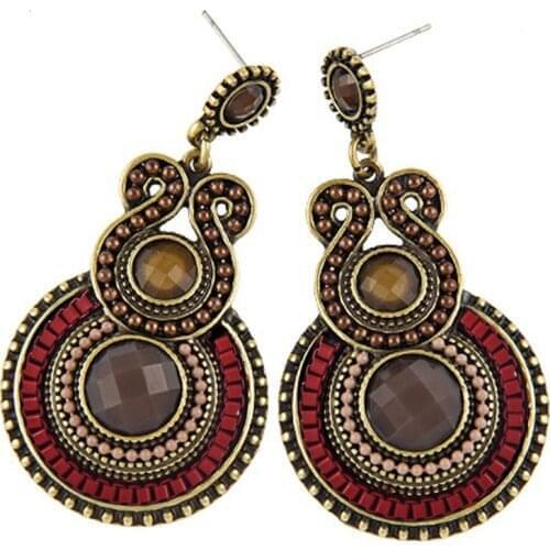 Retro Female Round Totem Flower Earrings Geometric Personality Earrings National Style Popular Jewelry