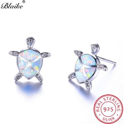 Blaike Cute Turtle Stud Earrings For Women S925 Sterling Silver Rainbow Water Drop Birthstone Earrings Zircon Animal Jewelry