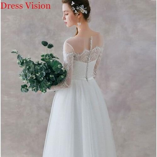 Платье 2021 Wedding Dress Vestidos De Novia Robe De Mariée Lace Three Quarter Sleeves O-neck Floor Length Formal Gown
