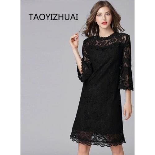 Plus Size Dresses For Women European and American reduced loose A-line dress spring and autumn new trumpet sleeve casual dress