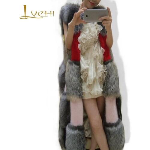 LVCHI real fur vest Winter Womens slim mink fur Plus size for women colorful sleeveless fur Coats Robe Femme coat