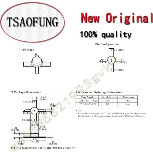 1Pieces ATF-36077-TR1 ATF-36077-STR ATF-36077 360 SMT77 2–18 GHz Ultra Low Noise Pseudomorphic HEMT