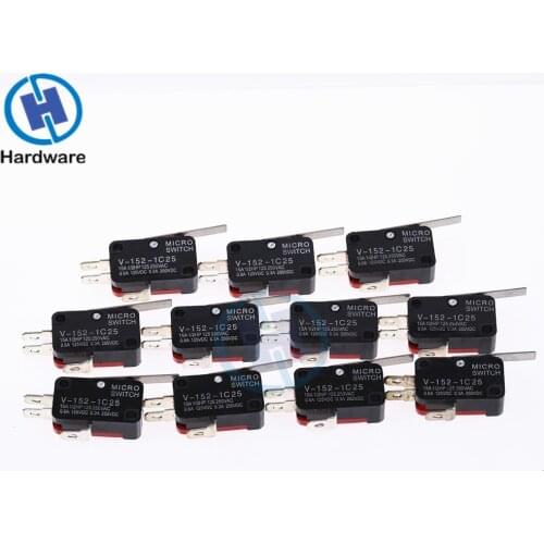 10Pcs V-152-1C25 SPDT 1NO 1NC 3Pin Short Straight Hinge Lever Limit Micro Switch