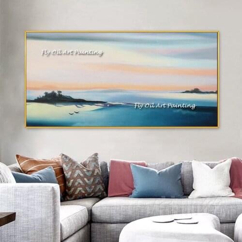 100% Handmade Colorful Sky Oil Painting Large Size Blue Canvas Abstract Scenery Pictures for Home Porch Room Decoration