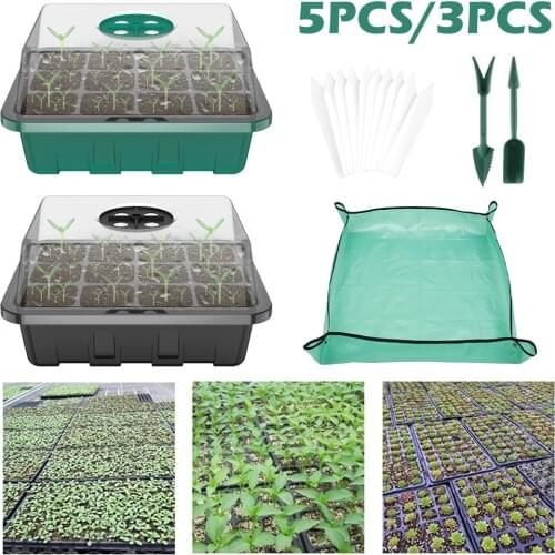 12 Cells Seed Starter Trays Flower Pot Seeds Seedling Tray Sprout Plate Plant Grow Box with Transparent Lids Gardening Supplies