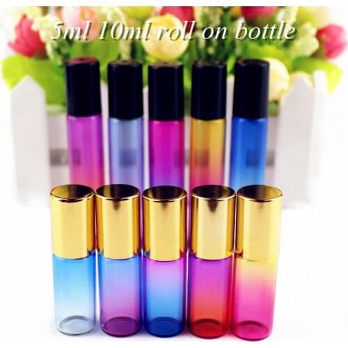 20pcs/lot 5ml/10ml Roll on Glass Bottle with Glass/Metal Roller Ball Perfume Essential Oil Bottles Sample Test Glass Vials