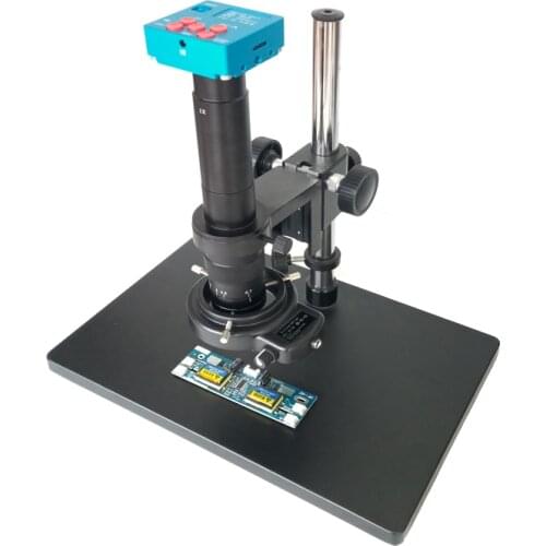 2019 30MP 2K1080P HDMI USB Digital Video Microscope Camera +10X 180X 300X C-Mount lens +Big boom table stand +144 Led lights