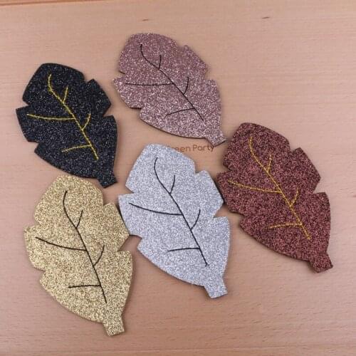 30PCS Glitter Leaf Shape Button Patch Sticker DIYJewelry Accessory Material Fit for Girls Headband Hair Clips Pin Hairbands