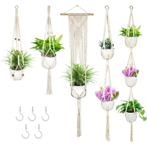 5pcs Macrame Plant Flowerpot Hanger Handmade Hanging Baskets Indoor Wall Hanging Planter Plant Flower Pot Holder Basket Stand