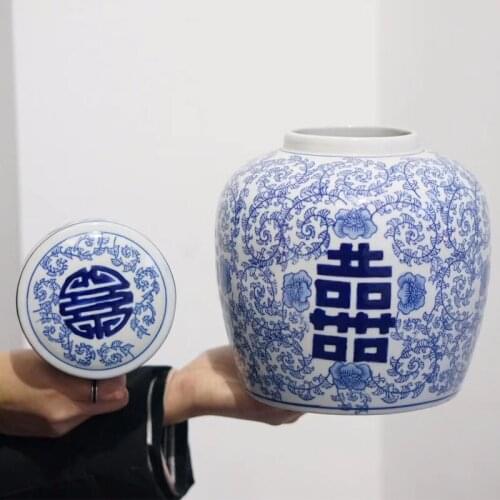 Antique Blue and White Porcelain Flower Vase Flower Arrangement Ceramic Storage Jar Desktop Decoration Storage Jar Bottle Vase