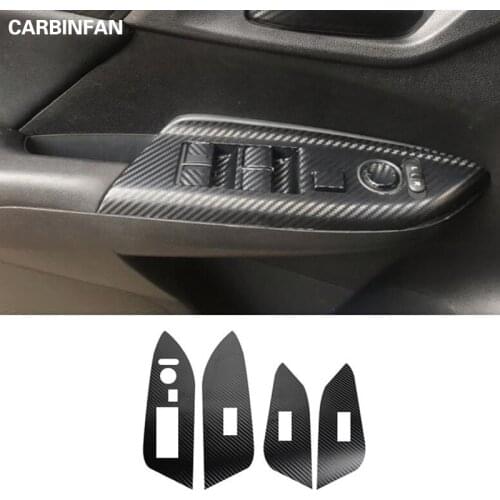 Car Styling Black Carbon Decal Car Window Lift Button Switch Panel Cover Trim Sticker For honda FIT 2014 2015 2016