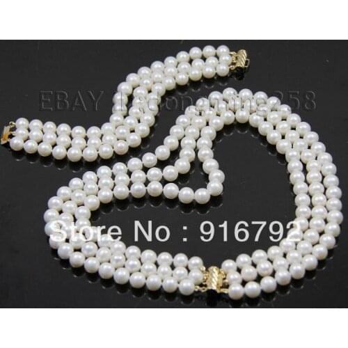 Free P&P *****3rows AA 8-7mm white black round freshwater akoya pearl Necklace bracelets s174