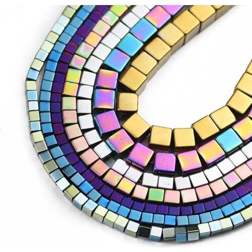 UPGFNK Natural Stone Square Shape Gold black Hematite 2/3/4/6MM Spacer Loose Beads For Jewelry Making DIY Bracelet Accessories