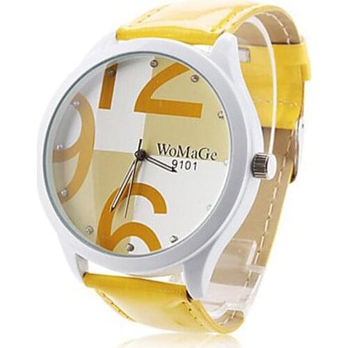 WoMaGe Watches Fashion Women Watches Student Watch Big Number Dial Quartz Watch Leather Watch Yellow montres femme horloge dames