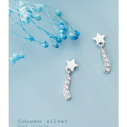 Colusiwei Simple Star Stud Earrings For Women Wave Shape Luminous Clear Cz 925 Sterling Silver Korea Style Jewelry Accessories