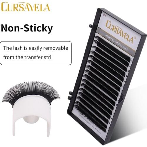 Cursavela Faux Mink Eyelashes Extension J Curl Silk Fiber Individual Professionals Classic Natural Lashes Soft Russian Eyelashes