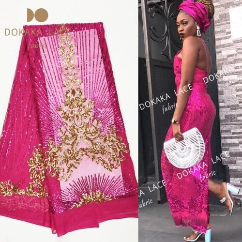 Rose Red And Gold Sequins Net Lace Fabric Beautiful Design Nigerian Indian Women Wedding Evening Dresses Sequined Laces Material