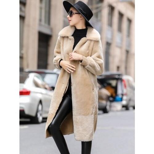 Double Faced Coat Female Natural Sheep Shearling Fur Coats Winter Women Long Genuine Leather Jacket MY3928