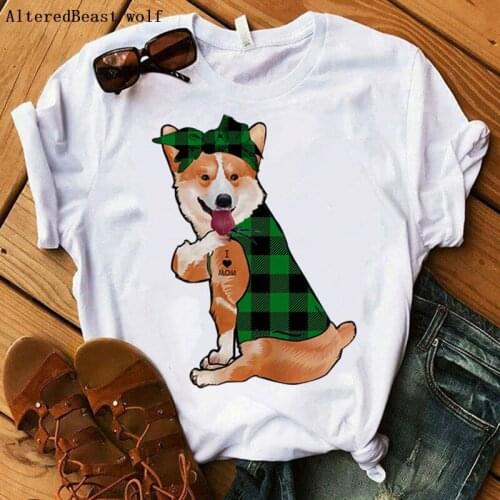 Corgis Dog I Love Mom T-shirt Women Summer harajuku Mama T-shirt Vogue Plaid Bandana T Shirt Female Hip Hop 2021 Tshirt Clothes