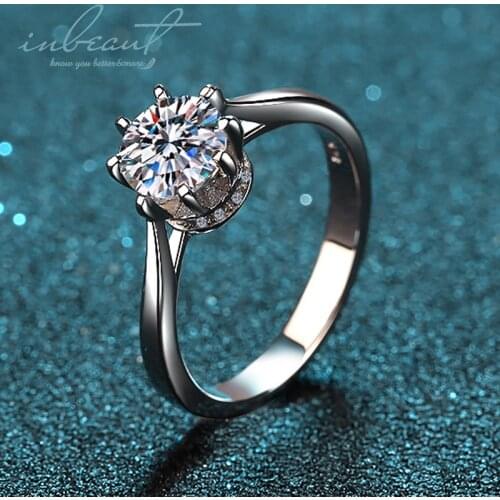 Inbeaut 925 Silver Pass Diamond Test Round Crown Moissanite Ring Excellent Cut 1 ct Engagement Moissanite Ring for Anniversary