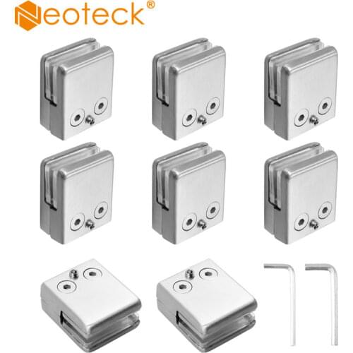 Neoeck Stainless Steel Square 304 Glass Clip Clamp Bracket Flat Back For Handrail 6-8mm Square Clamp Holder Bracket Clip