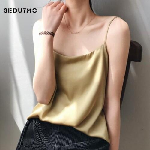 SEDUTMO Summer Sexy Camis Top Women Slim Satin Tank Top Female Basic Halter Shirt Sleeveless Casual Strap Tops