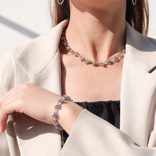 Lifefontier Punk Knotted Chain Choker Necklace Silver Color Stainless Steel Twisted Link Chain Necklaces For Women Jewelry 2021