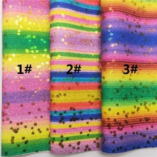 Rainbow Stars Glitter Vinyl Fabric Sheet Felt Backing Synthetic Leather Faux Vinil For Bows Earrings DIY A4 SIZE 6S91A