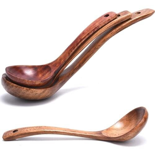 Natural Wooden Large Scoop Wood Ramen Rice Spoon Soup Ladle Catering Tableware Kitchen Utensil Soup Scoops Long Handle Cooking