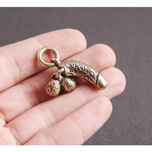 Mini Copper Penis Figurines Miniatures Creative Simulation Chick Home Decoration Male Genitals Personality Car Keychain Pendant