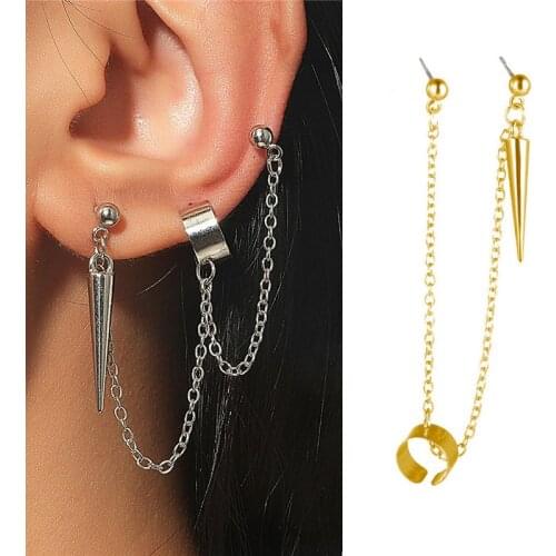 Fashion Chains Cone Pendant Earrings For Women Girls Punk Hip Hop Geometric Charms Stud Ear Jewelry Party Gifts 1 Piece