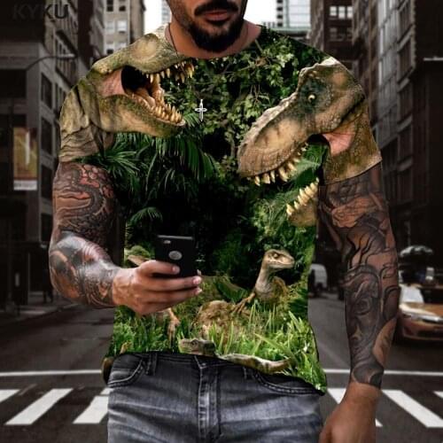 KYKU Dinosaur T-shirt Men Animal T-shirts 3d Home Tshirt Printed Forest Anime Clothes Mens Clothing Hip hop Printed Streetwear