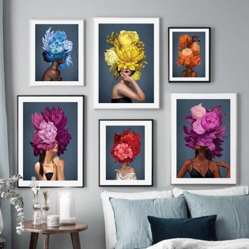 Wall Art Canvas Painting Big Blossom Rose Peony Fashion Girl Abstract Nordic Posters And Prints Wall Pictures For Living Room