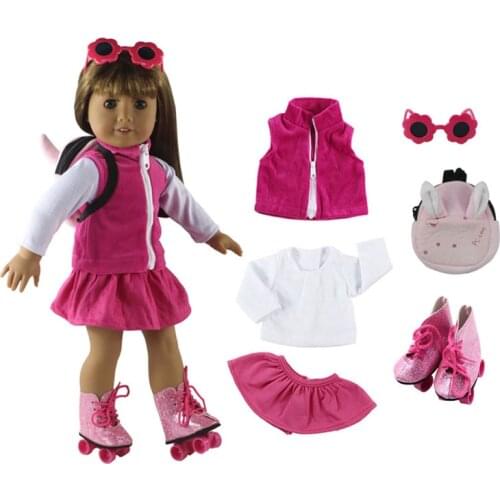 New Style 1 set Leisure handmade dress clothes outfit Princess skirt for 18 inch American Doll+Skates+Bag+Glasses L2
