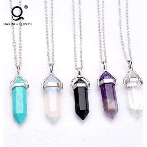 Wholesale Different Natural Crystal Bullet Stone Pendant stone Long Necklace