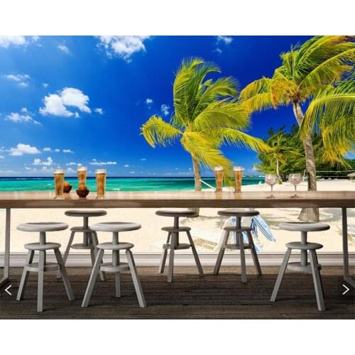 Papel de parede Sky Sea Beach Nature photo palm trees 3d wallpaper,living room tv wall restaurant cafe bar wall paper home decor